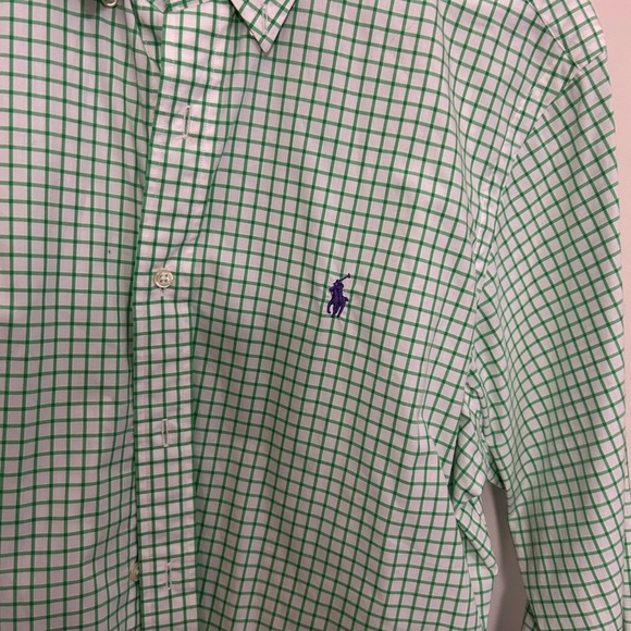 Mens Ralph Lauren Button Down Long Sleeve Green White Checkered Shirt - Picture 2 of 3